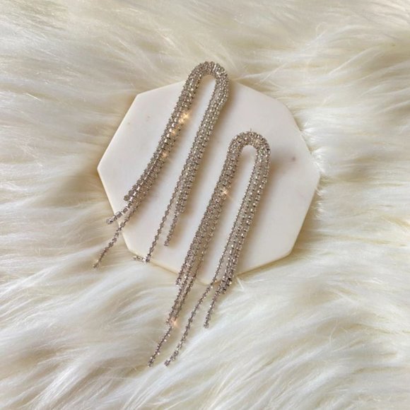 925 Sterling Silver Diamond Drop Earrings Long Bold Statement Earrings - Picture 3 of 4